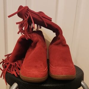 Red Suede Fringe Boots